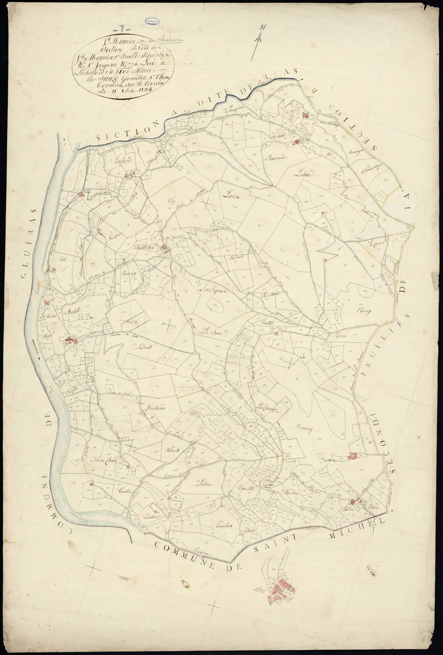 Cadastre napoléonien de Saint-Maurice-en-Chalencon, section autour de la vallée de l'Eyrieux
