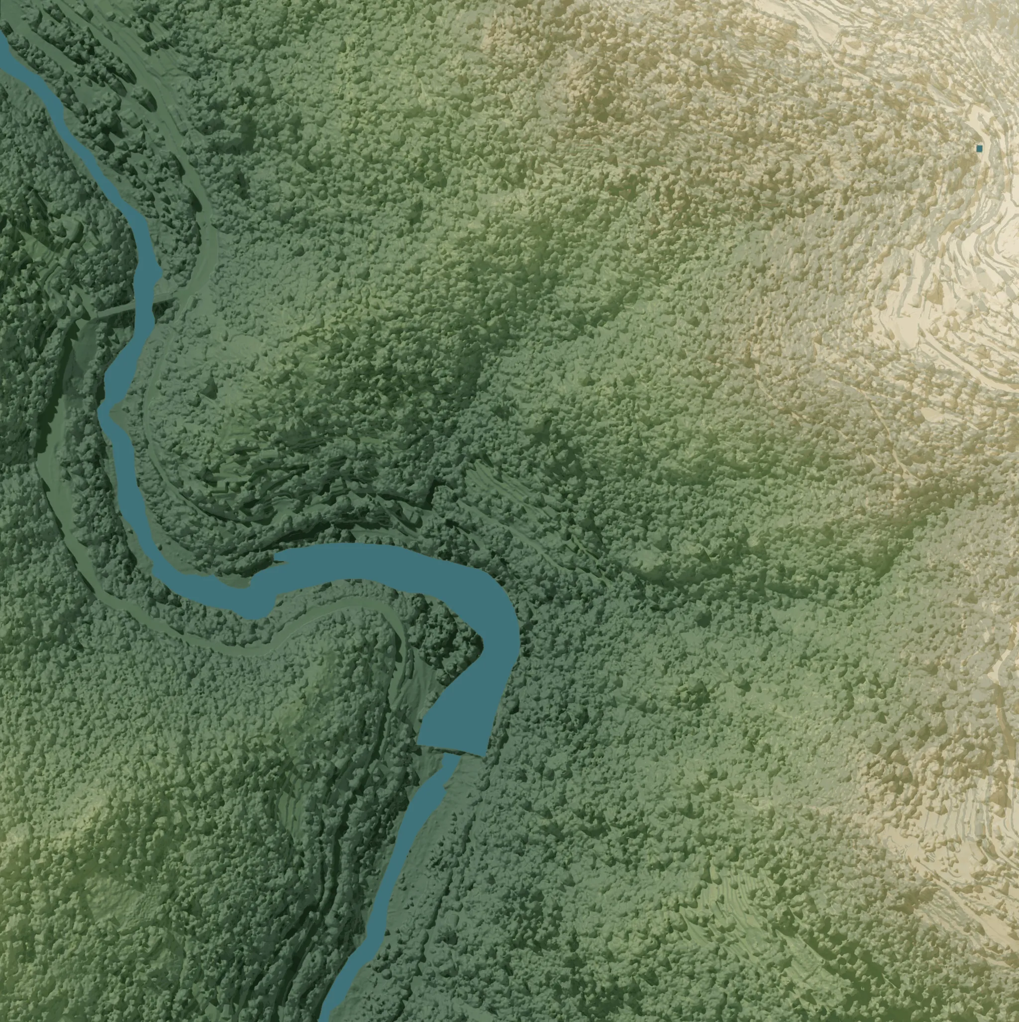 Carte du domaine : le relief, les terrasses, la rivière et les chemins des huit hectares.